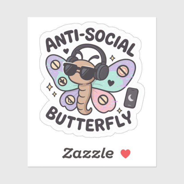 Calcomanía de mariposa antisocial – diseño de intr (Hoja)