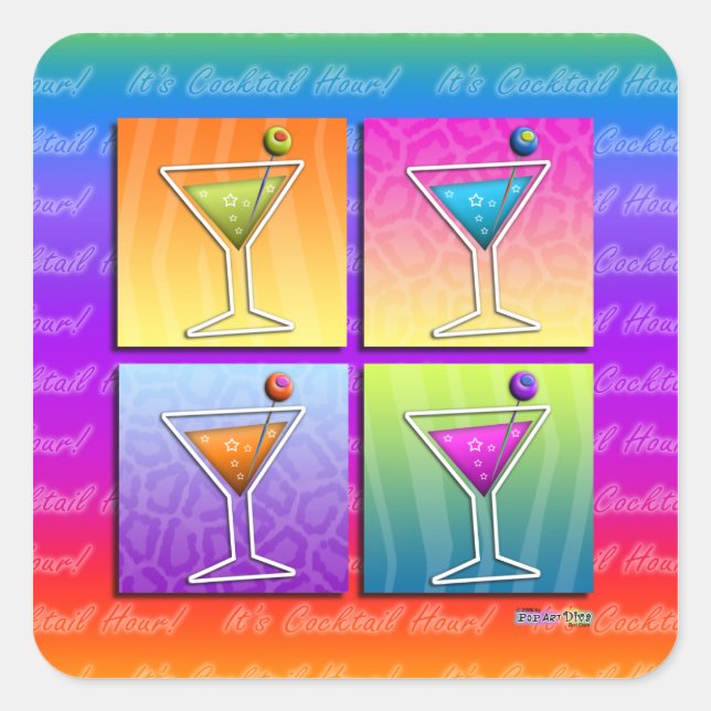 Calcomanía de MARTINIS de arte pop (sq) (Anverso)