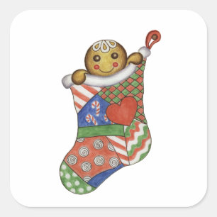Calcomanía de media de pan de jengibre de Navidad