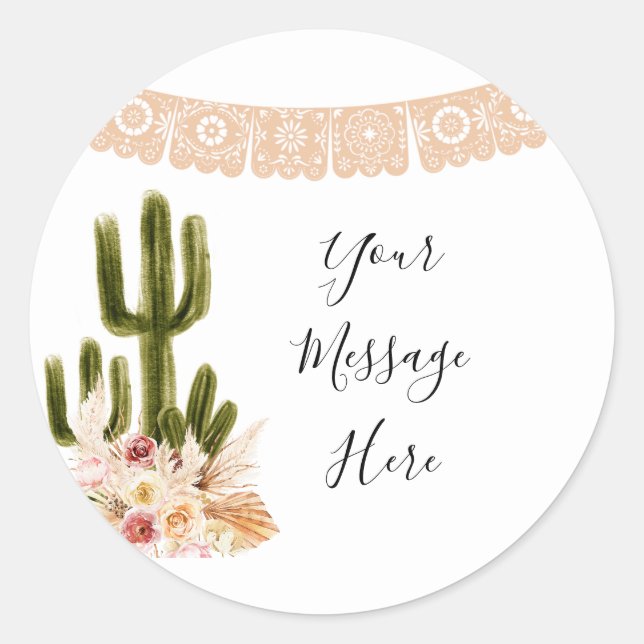 Calcomanía de Mensaje Aquí Floral Cactus Boho (Anverso)