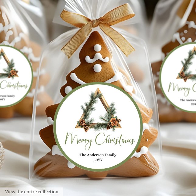 Calcomanía de Navidad de corona de pino acuarela b (Boho Watercolor Pine Wreath Christmas Sticker)
