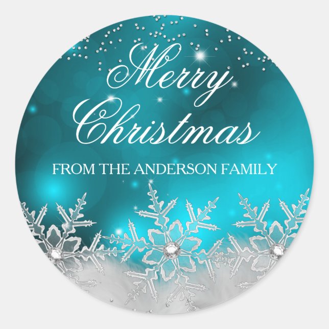 Calcomanía de Navidad en azul turquesa de copo de  (Anverso)