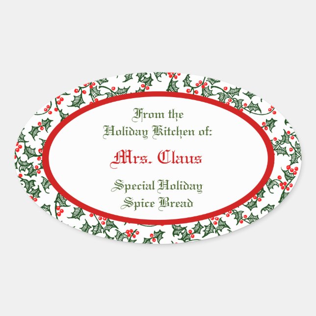 Calcomanía de Navidad personalizada de Acebo Verde (Anverso)