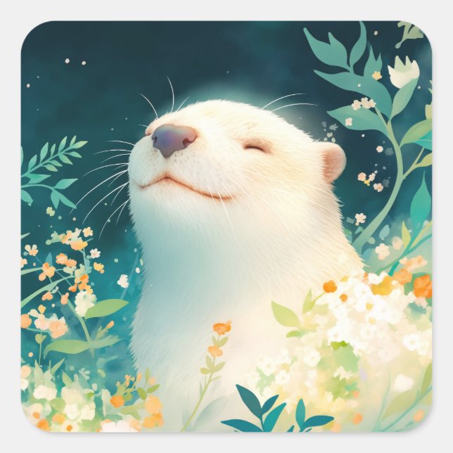 Calcomanía de Nutria Pacífica con Flores (Anverso)