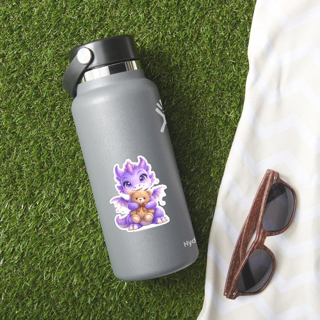 Calcomanía de osito de peluche abrazando dragón mo (HydroFlask Insitu)