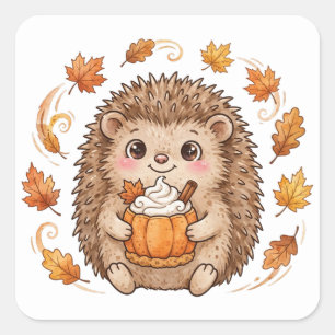 Calcomanía de Otoño Adorable con Erizo y Latte de