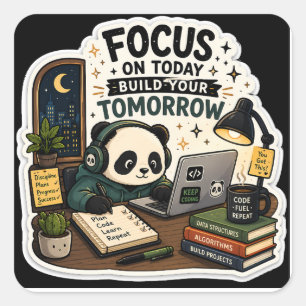 Calcomanía de Panda Codificando   Enfócate en Hoy 