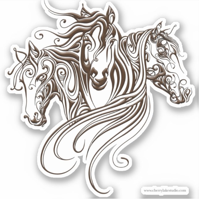 Calcomanía de pegatina – Tres caballos con volutas (Anverso)