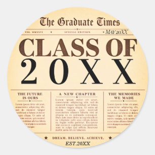 Calcomanía de periódico antiguo de graduación de l
