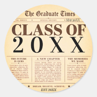 Calcomanía de periódico antiguo de graduación de l
