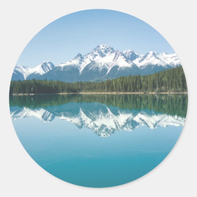 Calcomanía de reflexión de montaña con nieve en la (Anverso)