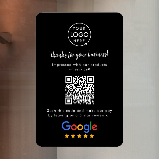 Calcomanía de reseñas de Google | Calcomanía adhes (Google Review interactive QR code window cling branded with your company logo.)