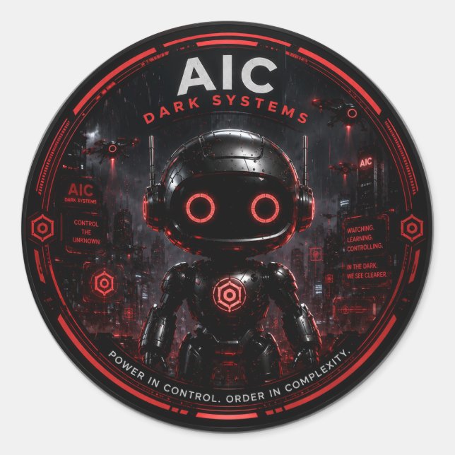 Calcomanía de robot de IA Cyberpunk de sistemas os (Anverso)