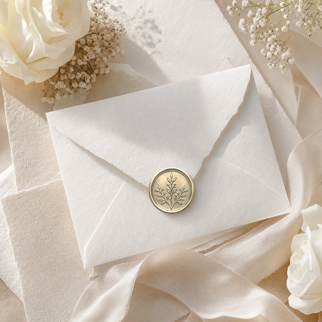 Calcomanía de sello de cera botánico dorado elegan (Create elegant wedding stationery and luxury branding with thisGold Botanical Wax Seal Sticker)