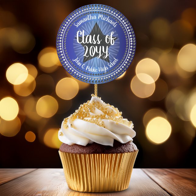 Calcomanía de Sello de Graduación de Clase Azul Es (Star Blue Class Year Graduation Favor Sticker and Envelope Seal)