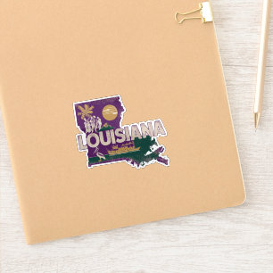 Calcomanía de silueta estatal retro de Louisiana