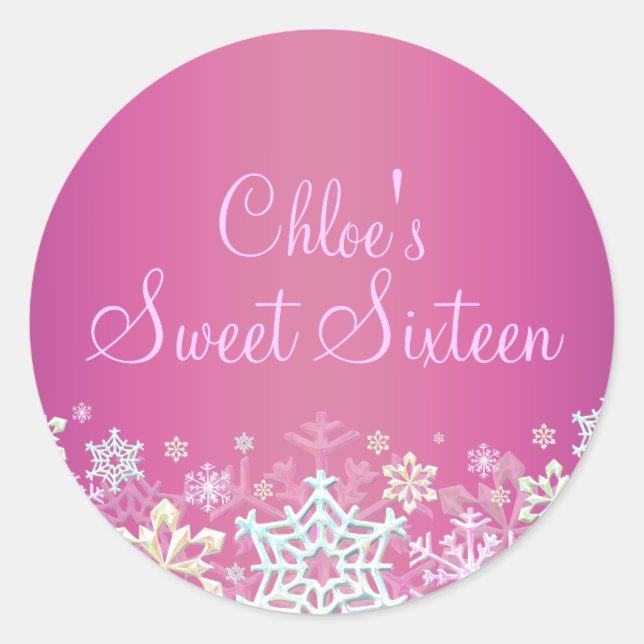 Calcomanía de Sweet 16 de copo de nieve chic rosa  (Anverso)