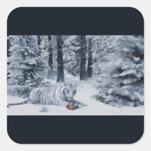 Calcomanía de Tigre Blanco en Bosque Invernal