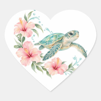 Calcomanía de Tortuga Marina y Corazón de Hibisco 