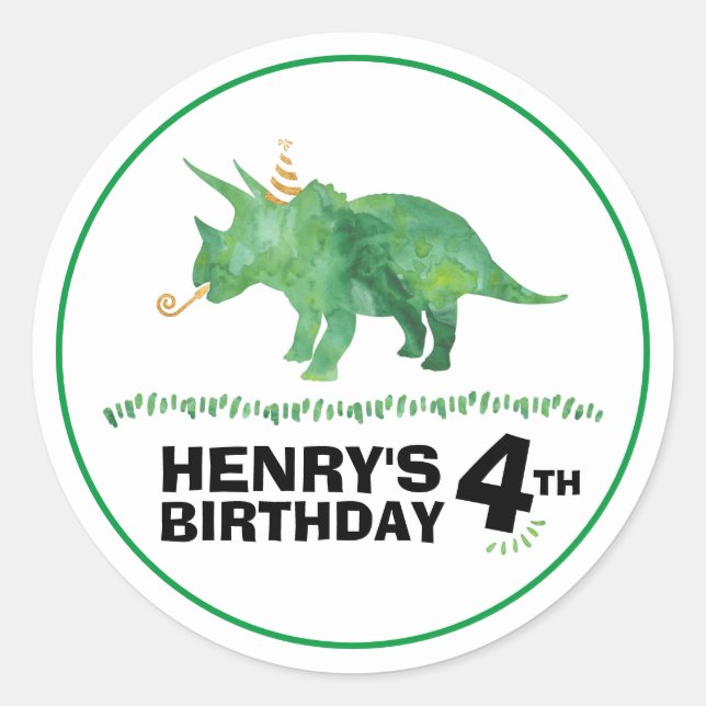 Calcomanía de Triceratops de cumpleaños de dinosau (Anverso)