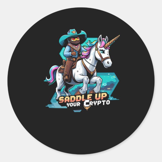 Calcomanía de Unicornio Vaquero Cripto (Anverso)