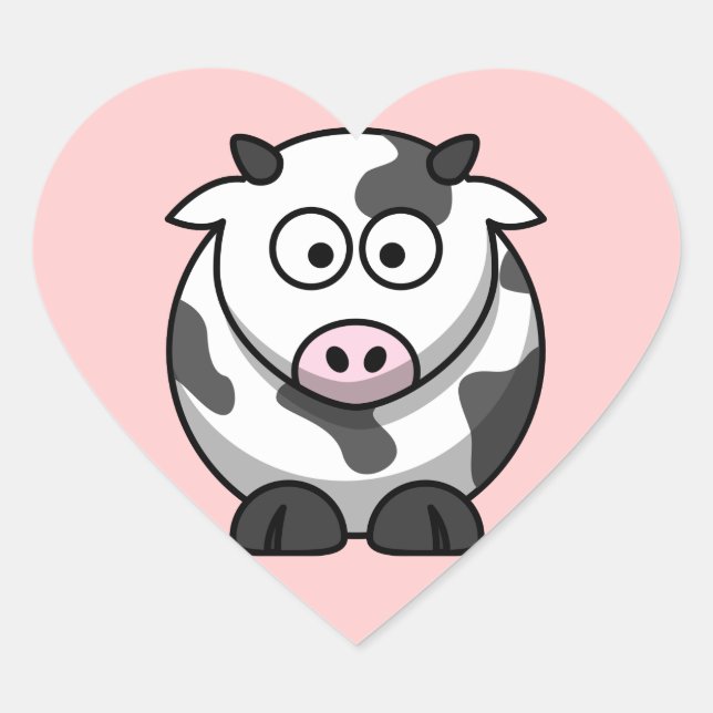 Calcomanía de Vaca de Dibujos Animados (Corazón) (Anverso)