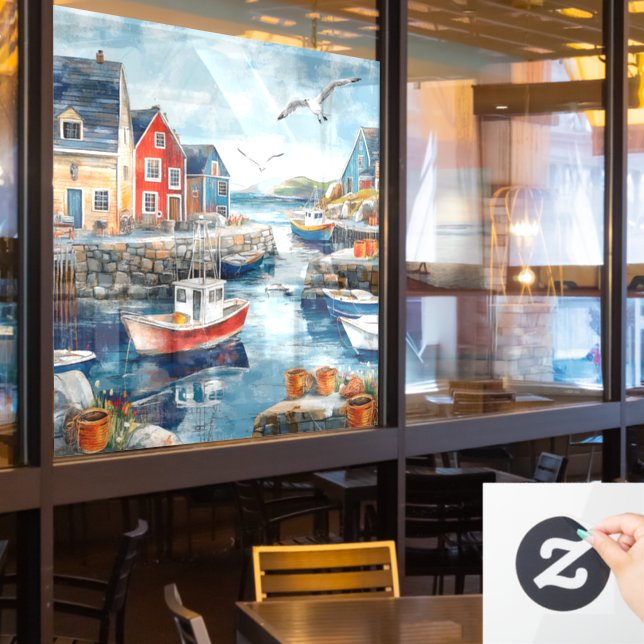 Calcomanía de ventana de aldea marítima (ventana del restaurante)