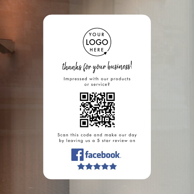 Calcomanía de ventana de reseñas de Facebook | Cal (Gain Facebook reviews & grow your business with this rating request editable window cling sign.)