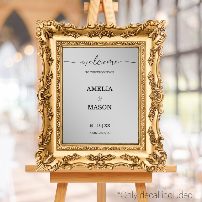 Calcomanía de ventana para espejos de boda moderna (Window Decal Mirror Cling Wedding Reception Welcome Sign, add to your own mirror)