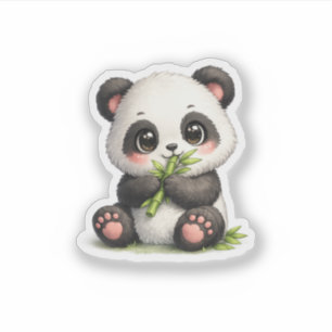 Calcomanía de vinilo de bebé panda comiendo bambú