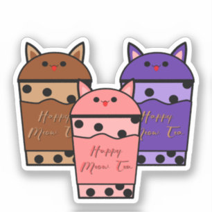 Calcomanía de vinilo de té Meow de trío Kawaii