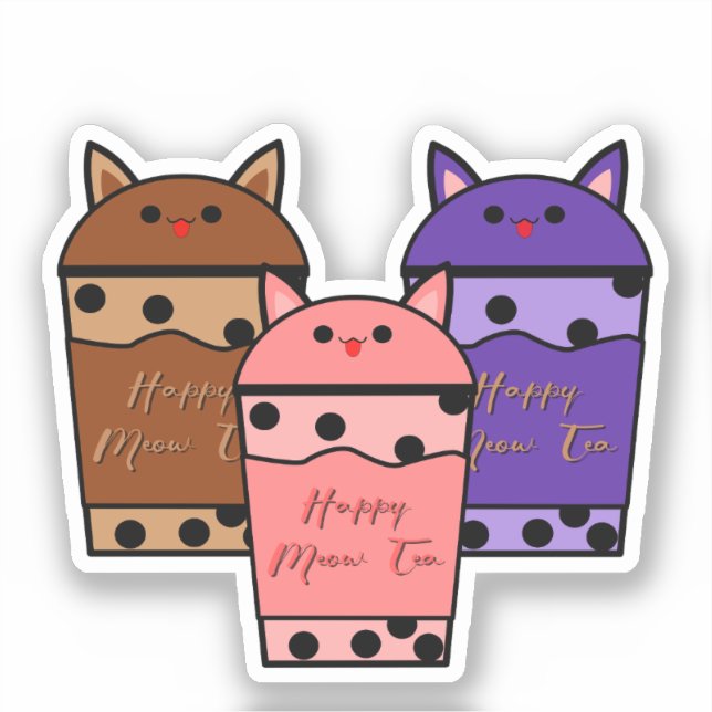 Calcomanía de vinilo de té Meow de trío Kawaii (Anverso)