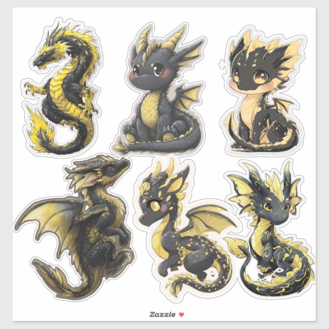 Calcomanía de vinilo personalizada de dragones neg (Hoja)