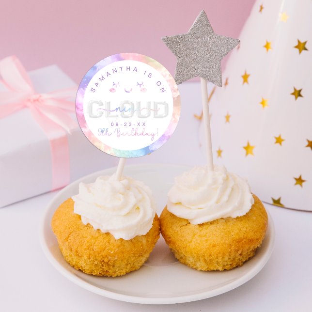 Calcomanía del 9º Cumpleaños de Cloud Nine – Fiest (Favor Sticker Use Example)