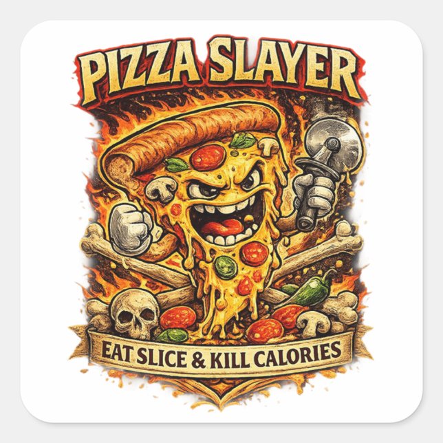 Calcomanía Divertida de Pizza – Come Pizza & Destr (Anverso)