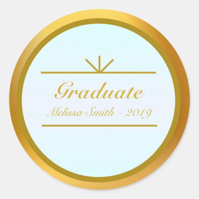 Calcomanía elegante de graduado dorada y turquesa (Anverso)