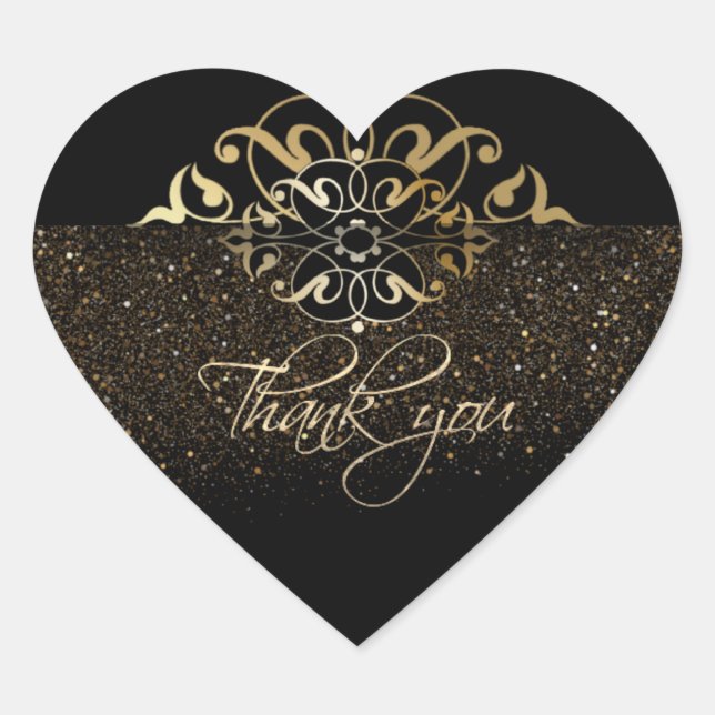 Calcomanía en forma de corazón negro con purpurina (Anverso)