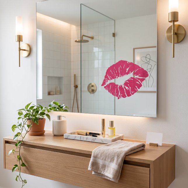 Calcomanía estática de labios rosados en vidrio (Pucker up for a gorgeous reflection.)