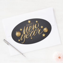 Calcomanía ovalada de Feliz Año Nuevo