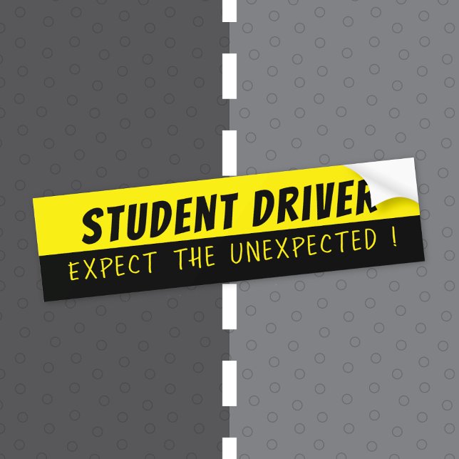 Calcomanía para parachoques de conductor estudiant (Funny yellow and black student driver warning bumper sticker , reading Expect the unexpected !)