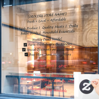 Calcomanía para ventana de tienda de comestibles d