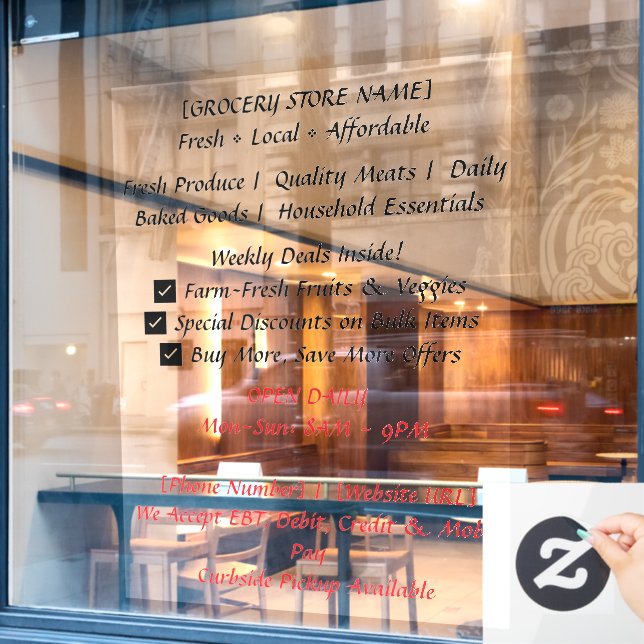 Calcomanía para ventana de tienda de comestibles d (Ventana de cafetería)