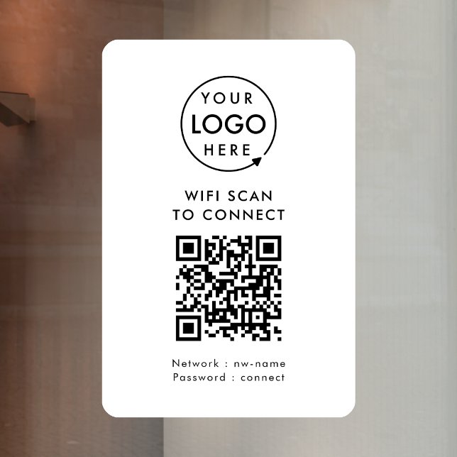 Calcomanía para ventana de WiFi | Señal de vinilo  (Company branded WiFi window cling decal with QR code, connecting users seamlessly to your Wi-Fi.)