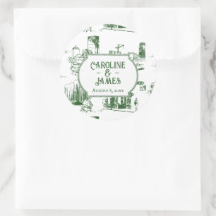 Calcomanía personalizada de boda bosque verde esti