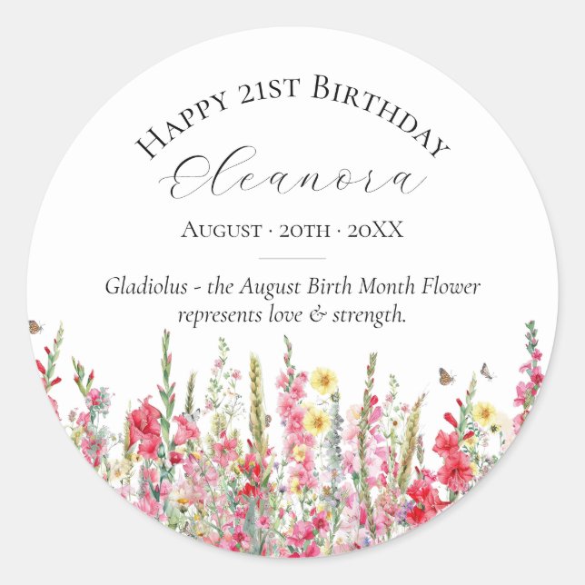 Calcomanía personalizada de cumpleaños 21 Gladiolo (Anverso)