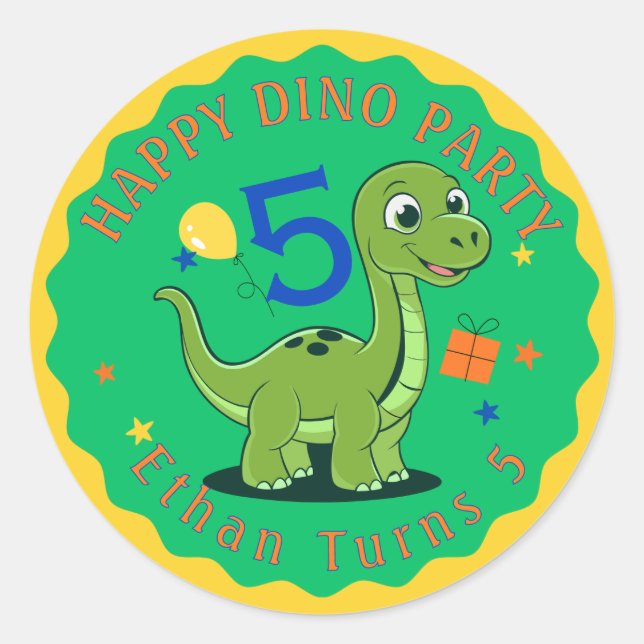 Calcomanía Personalizada de Cumpleaños de Dinosaur (Anverso)