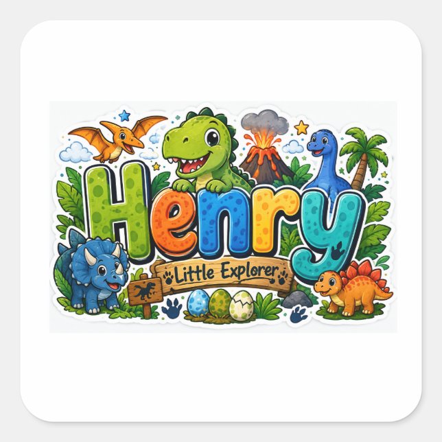 Calcomanía Personalizada de Dinosaurio Explorador  (Anverso)