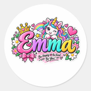 Calcomanía personalizada de Emma Cute Unicornio co