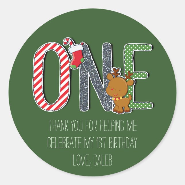 Calcomanía personalizada de Navidad y cumpleaños n (Anverso)