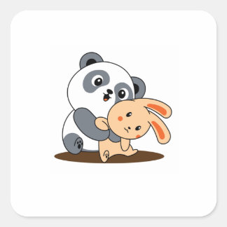 Calcomanía personalizada de panda y conejo abrazán